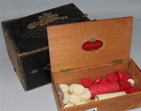 A Cantonese ivory chess set and counters